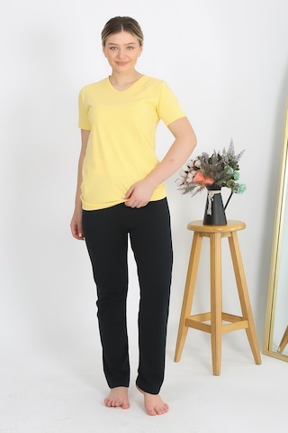 Akbeniz Kadın Kısa Kol Pamuk Penye Pijama Takım Sarı 4215-sarı Sarı