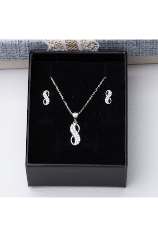Sonsuzluk Model 925 Ayar Zirkon Taşlı Kadın 2'li Set Gümüş