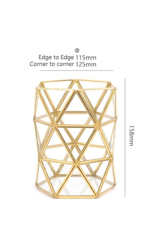 Sones Cam Depolama Tepsisi Altın Retro Poligon Aynalı Tepsi Pirinç Masaüstü Kozmetik Depolama Tepsisi Güzellik Fırçası Kovası