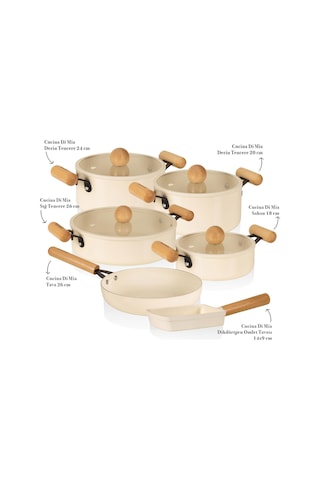 The Mia Cucina Di Mia İndüksiyon Tabanlı Seramik Tencere Tava Seti 10 Parça Çok Renkli