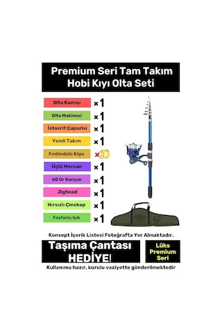 Özel Üretim Şık Taşıma Çantalı Hazır Kurulu Balık Tam Takım Hobi Kıyı Olta Seti - 3m Kamış Hediyeli