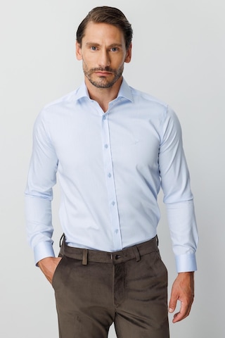 Igs Mavi Slim Fit Dar Kalıp Klasik Yaka Düz Uzun Kollu Cepsiz %100 Pamuk Gömlek-19998 Mavi