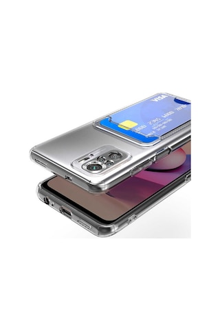 Redmi Note 10 Kılıf Kartlıklı Şeffaf Tchs Setra Clear Silikon Kapak - Renksiz Renksiz