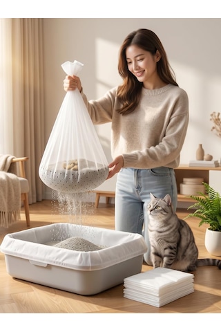 3'lü Elekli Kedi Kumu Filtresi Poşeti 80x120 Cm Jumbo Boy , Lastikli Ve Yırtılmaz Kedi Tuvaleti Temizleme Filesi, Açık Ve Kapalı Kedi Tuvaletleri İle Uyumlu Pratik Elek