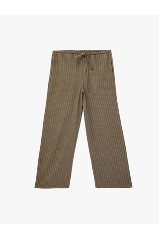 Koton Beli Bağcıklı Geniş Paça Çizgili Pantolon Gri Çizgili 6sak40242pw Gri