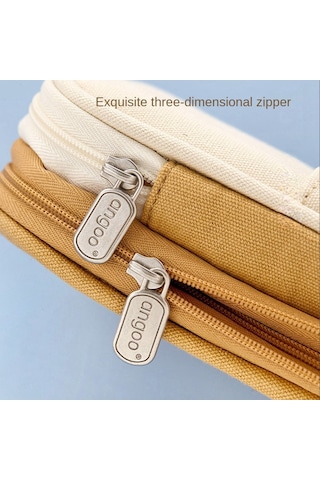 Şık Ve Büyük Kapasiteli Kalem Kutusu, Kalem Çantası Ve Kese Kutusu, Kızlar İçin Mor Desenli Okul Malzemesi Bej