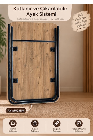 Katlanır Masa 60x90 Cm Yemek Masası Balkon Masası Atlantik Çam