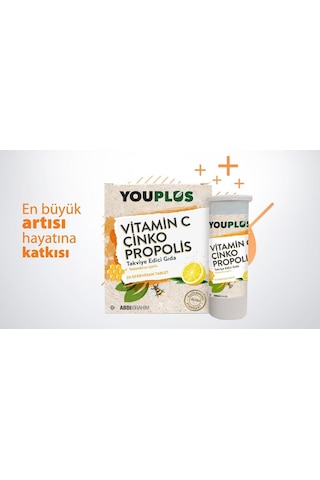 Youplus Vitamin C Çinko Propolis 20 Efervesan Tablet 5 Adet