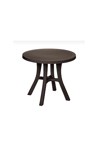 Royal Rattan Desenli Yuvarlak Masa 80 Cm Şemsiye Delikli, Dayanıklı Ve Şık Kahverengi
