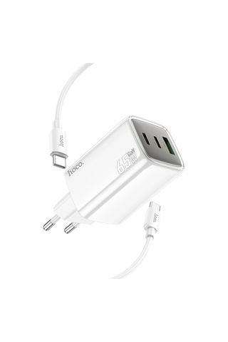 Hoco. N49 Glorious 2 Adet Type-c Ve 1 Adet Usb Çıkışlı Ekstra Type-c To Type-c Kablolu 65w Pd Hızlı Şarj Aleti - Beyaz