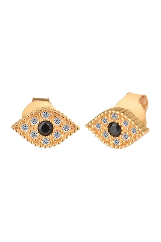 Zirkon Taşlı Pırlanta Montür Göz Desenli Altın Kaplama Gümüş Küp
