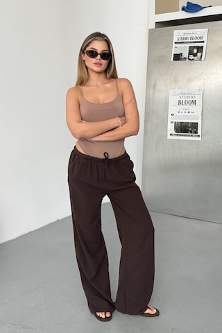 Jee Lee Kadın Beli Ayarlanabilir Bol Paça %100 Pamuklu Pantolon Kahverengi - 26y Yp5545 Kahverengi