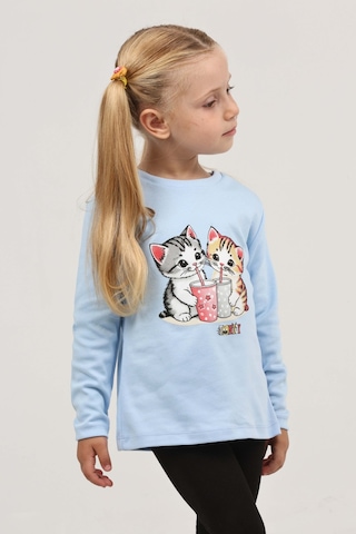 Toontoy Kız Çocuk Regular Fit Bisiklet Yaka Baskılı Sweatshirt - Tk24803 Mavi