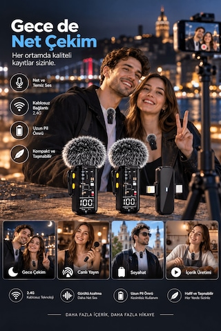 Kablosuz Yaka Mikrofonu 2.4g Dijital Ekranlı Se66mikrofon-1