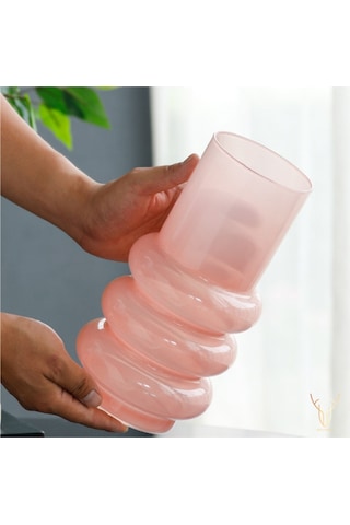 Orbına Pembe Boğumlu Cam Vazo - 26 Cm Pembe