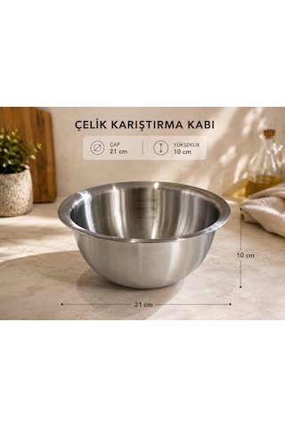 Morponi Paslanmaz Çelik Gümüş Ölçülü Hamur Yoğurma & Karıştırma Kabı 1400 Ml