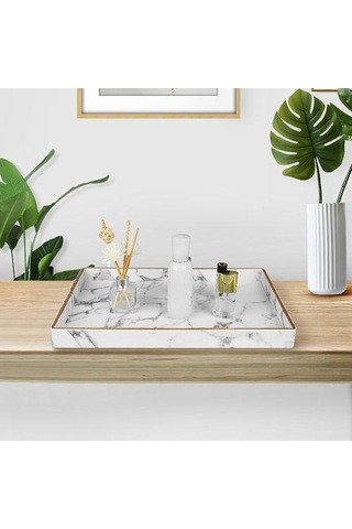 Büyük Altın Jant Servis Tepsi Mermer Çay Bardağı Setleri Tepsi Mutfak Saklama Kutusu Meyve Gıda Bardak Tutucu Tepsi Ev Dekorasyon Depolama Tepsileri Ahşap - Kırmızı