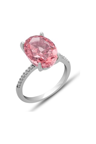 Gümüş Ice Cut Oval Pembe Zirkon Taşlı Kadın Yüzük Çok Renkli