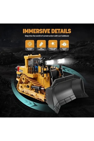 Uzaktan Kumandalı Buldozer Işıklı İnşaat Aracı 7-12 Yaş Erkek Çocuklar İçin