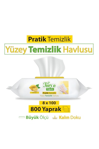 Turco Doğadan Pratik Yüzey Temizlik Havlu Limon 8 x 100'lü