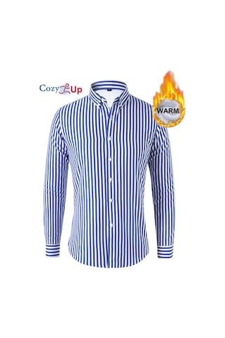 Rahat Up Erkekler Rahat Polar Şerit Gömlek Termal Düğme Yukarı Uzun Kollu Sıcak Gömlek Erkekler İçin Mavi