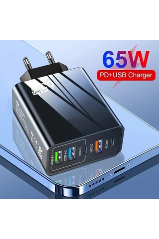 Zyzqstore 65w Hızlı Şarj Mobil Şarj Başı, Pd+3usb Çoklu Arayüz, 1 Adet, Beyaz Renk, Standart Boyut, Akıllı Telefonlar İçin Uygu 1 Adet