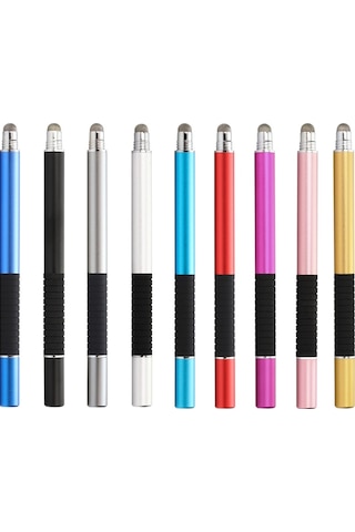 At-31 İletken Kumaş Kafa Hassas Enayi Kapasitif Kalem Kafa 2'si 1 Arada El Yazısı Kalemi Gümüş Gri