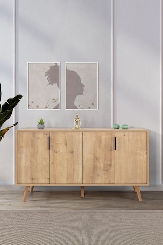 4514 Sırma 150 Cm Ahşap Ayaklı , Metal Kulplu Konsol , Safir , Salon , Oturma Odası , Tv Ünitesi Safir