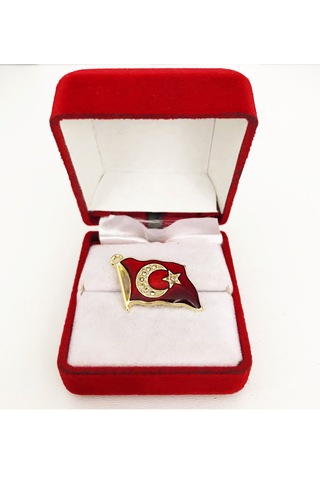 Türk Bayraklı Yaka Rozeti Şık Kutulu