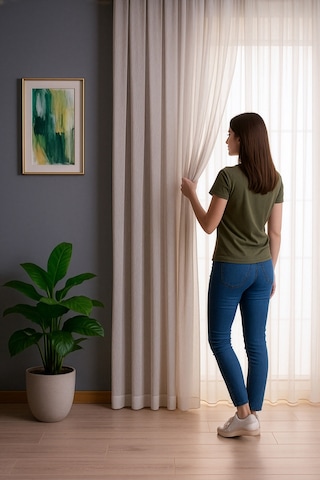 Keten İçeren Tül Perde Doğal Natural Ütü İstemez Salon Oturma Odası Yatak Odası Antre Bej