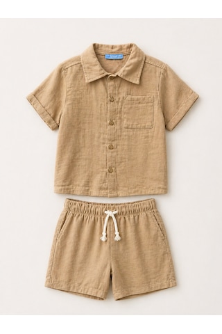 Baby Lory Kids Store Erkek Çocuk Renkli Dokuma Gömlekli Takım Açık Kahve