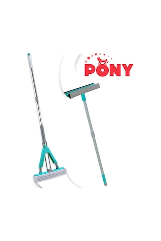 Pony Pratik Paspas 2'li + Teleskopik Saplı Cam Sileceği Mop Temizlik Seti