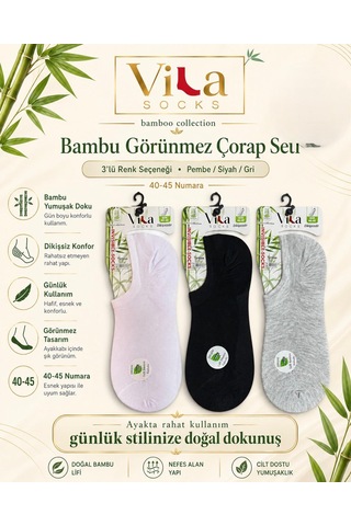 Vıla Erkek Görünmez Bambu Dikişsiz Sneaker Çorap 6'lı Asorti