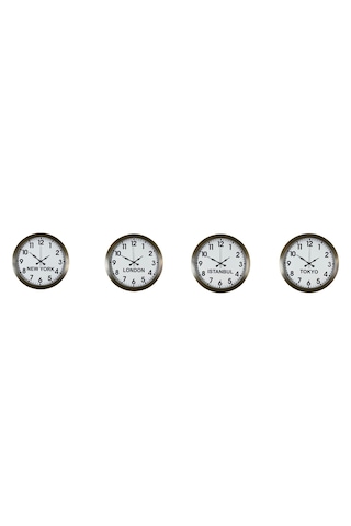 Antique Time Eskitme 4 Lü Metal 36 Cm Dünya Duvar Saatleri Sarı