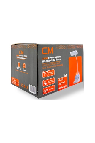 Cm 3 Renkli Standlı Şarjlı Masaüstü Led Lamba Şekil Değiştirebilir Tasarım Beyaz