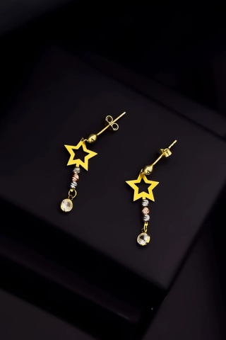 925 Ayar Gümüş Üç Renk Dorika Toplu, Zirkon Taş Sallantılı Yıldız Çivili Küpe