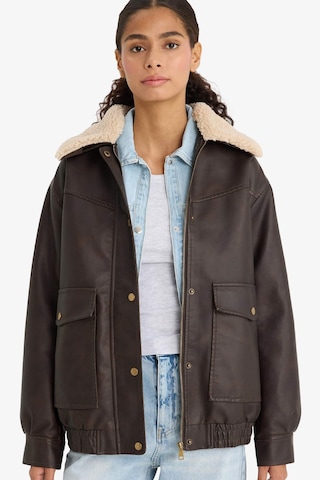 Defacto Çıkarılabilir Suni Kürk Yaka Dad Fit Polo Yaka Tafta Suni Deri Mont E8540ax25aubn495 Kahve