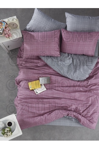 Özlü Home Patiska Yeni Nesil Çarşafı Lastikli Çift Taraflı Tek Kişilik Nevresim Takımı Lila