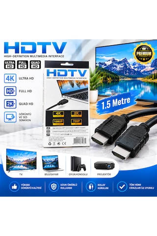 Radem 1.5 Metre Hdmı Kablo 4k Ultra Hd Full Hd 1080p 2k Görüntü Ve Ses Aktarım Kablosu 1.5 M