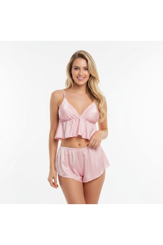 Bonbon Kadın Çapraz Askı Detaylı Saten Şortlu 2 Li Set Bb2051 Beyaz