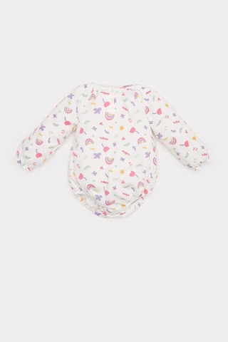 DeFacto Kız Bebek Yenidoğan Bisiklet Yaka Gökkuşağı Baskılı Waffle Uzun Kollu Çıtçıtlı Body E2381A525SPER105 Ekru