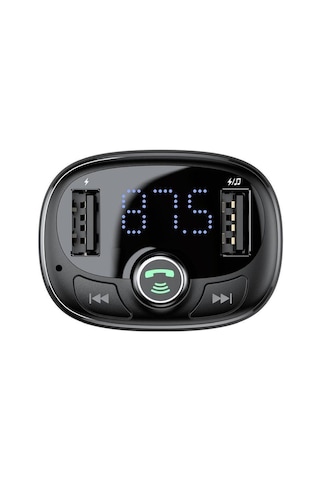 Baseus T-Typed S-09 Bluetooth FM Transmitter Dual USB Araç Şarj Aleti Siyah