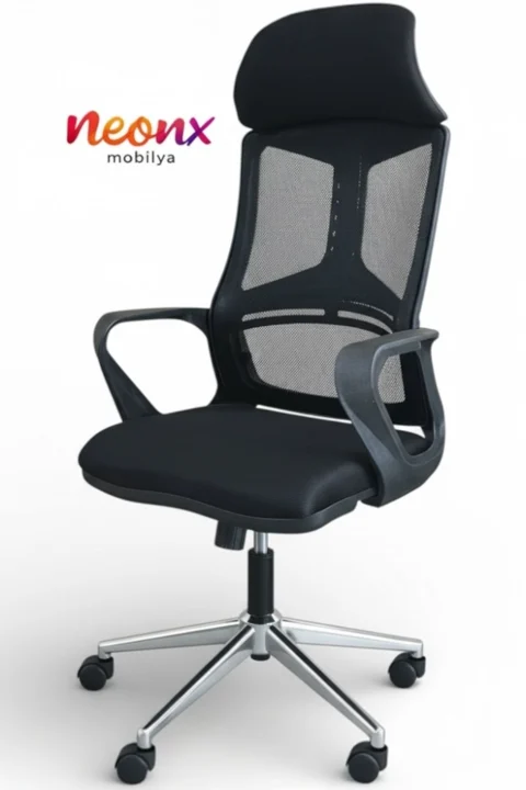 Neonx Arya Başlıklı Çalışma Koltuğu Ofis Koltuğu Başlıklı Personel Koltuğu Siyah