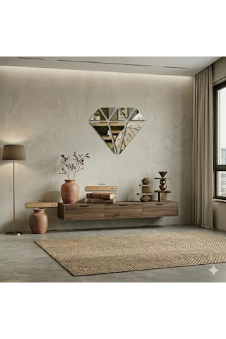 40x40 Cm Elmas Formlu Kırılmaz Pleksi Ayna - Geometrik Duvar Dekoru Diğer