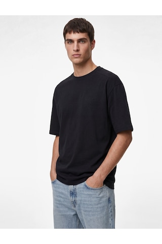Koton Uzun Kollu Oversize Bisiklet Yaka Kısa Kollu Basic Tişört Lacivert 6sam10400mk