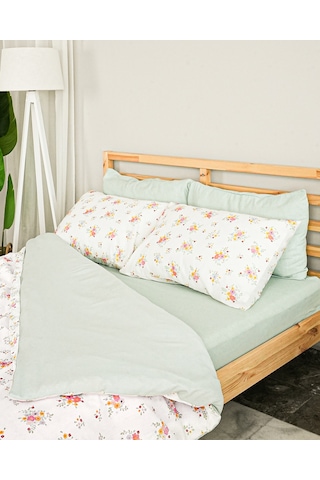 Dream Pamuklu Çift Kişilik Çiçekli Nevresim Takımı Lastikli Çarşaflı 200x220 Cm Ekru