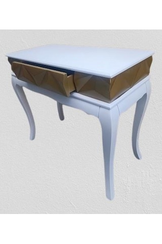 Dresuar Piramit Model 90521 Gold Beyaz Uyum Lükens Kayın Ayak El Yapım Beyaz