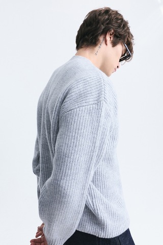 Vamos Oversize Fitilli Triko Kazak Gri Melanj