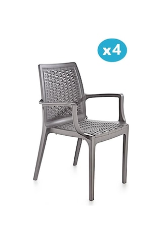 Omnipazar Sy-2524 Örgü Desenli Rattan Bahçe Koltuk Sandalye 4'lü Set Gri Gri