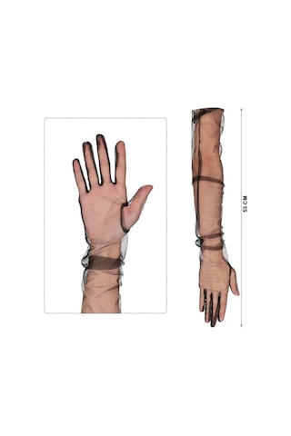Nessiworld Uzun Boy Likralı Siyah Renk Yetişkin Mega Tül Eldiven 53 Cm